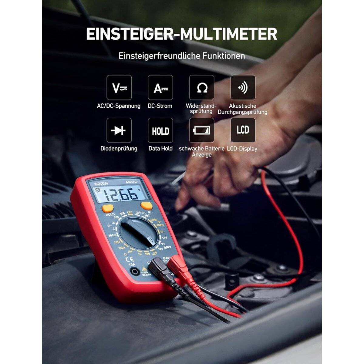 Digital Multimeter mit Ohm Volt Ampere Spannung Tester Messung von AC/DC Spannung, DC Strom, Widerstand, Diode