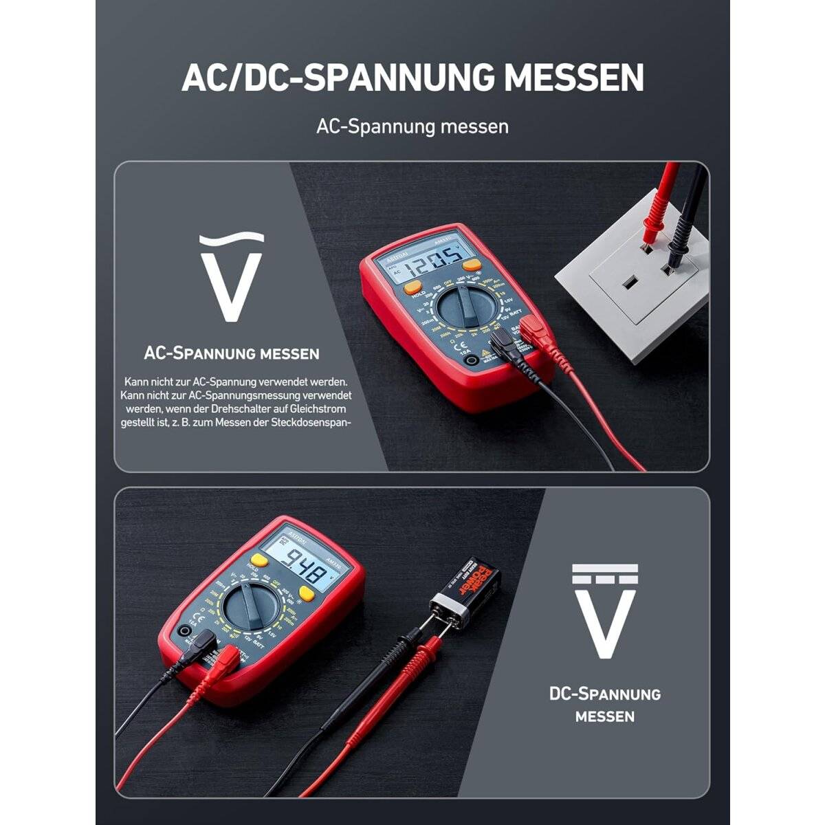 Digital Multimeter mit Ohm Volt Ampere Spannung Tester Messung von AC/DC Spannung, DC Strom, Widerstand, Diode