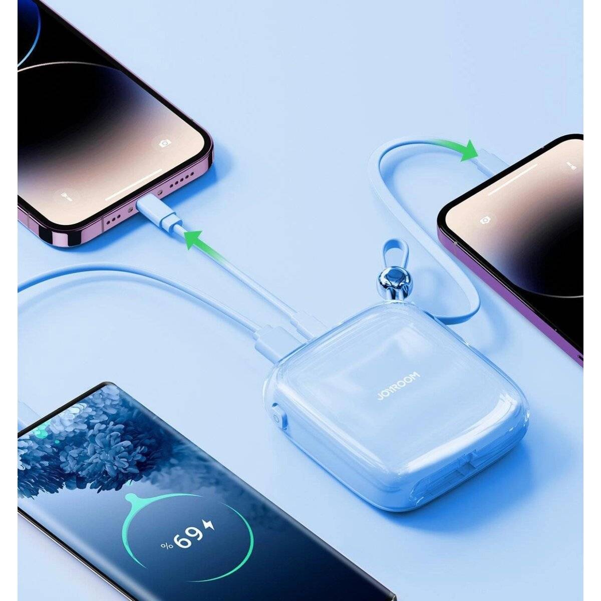 Powerbank 10000 mAh Jelly Series 22,5 W mit integriertem Kabel kompatibel mit iPhone Blau