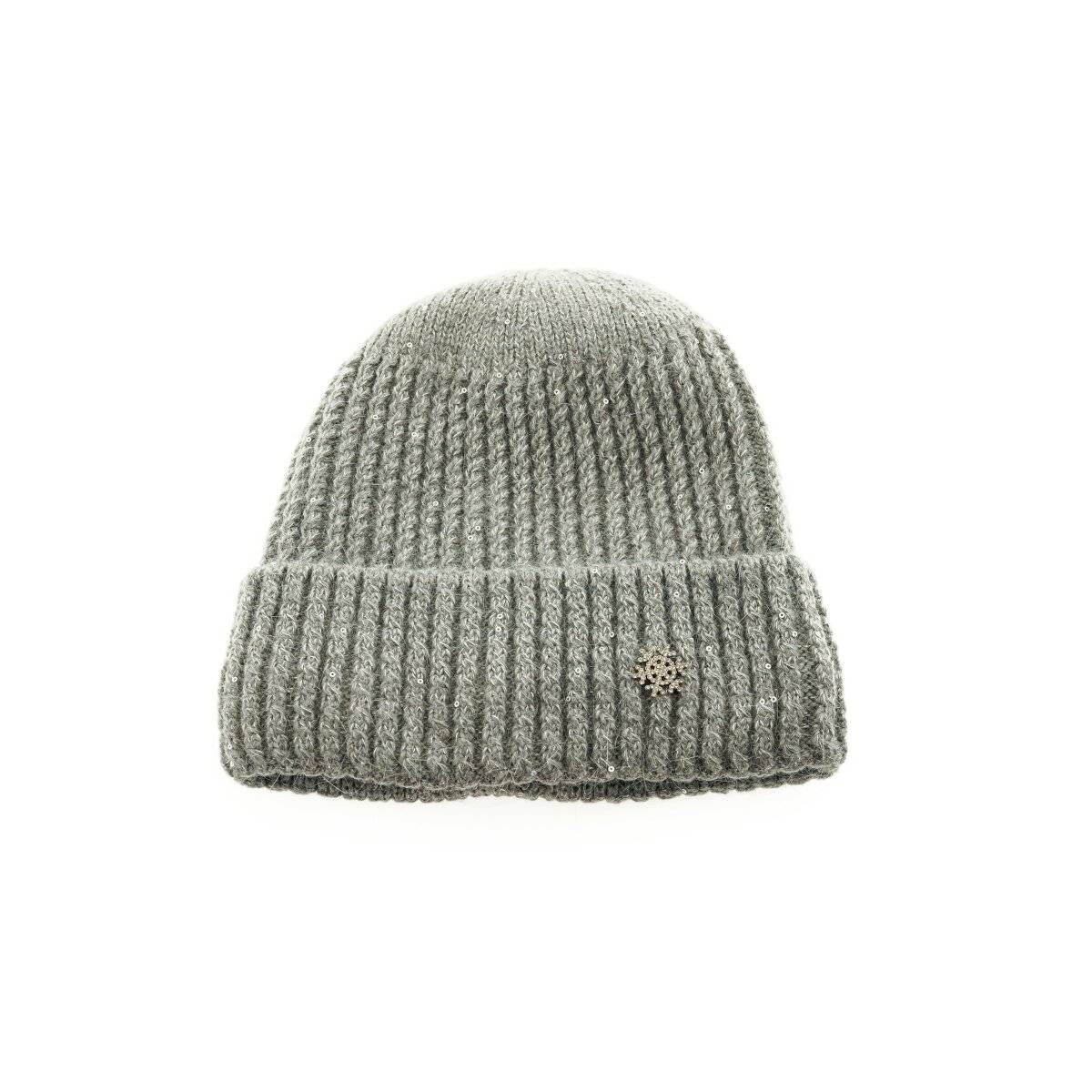 Mütze mit Schneeflockenmotiv für Damen und Mädchen Ideal für kalte Herbst und Wintertage Grau