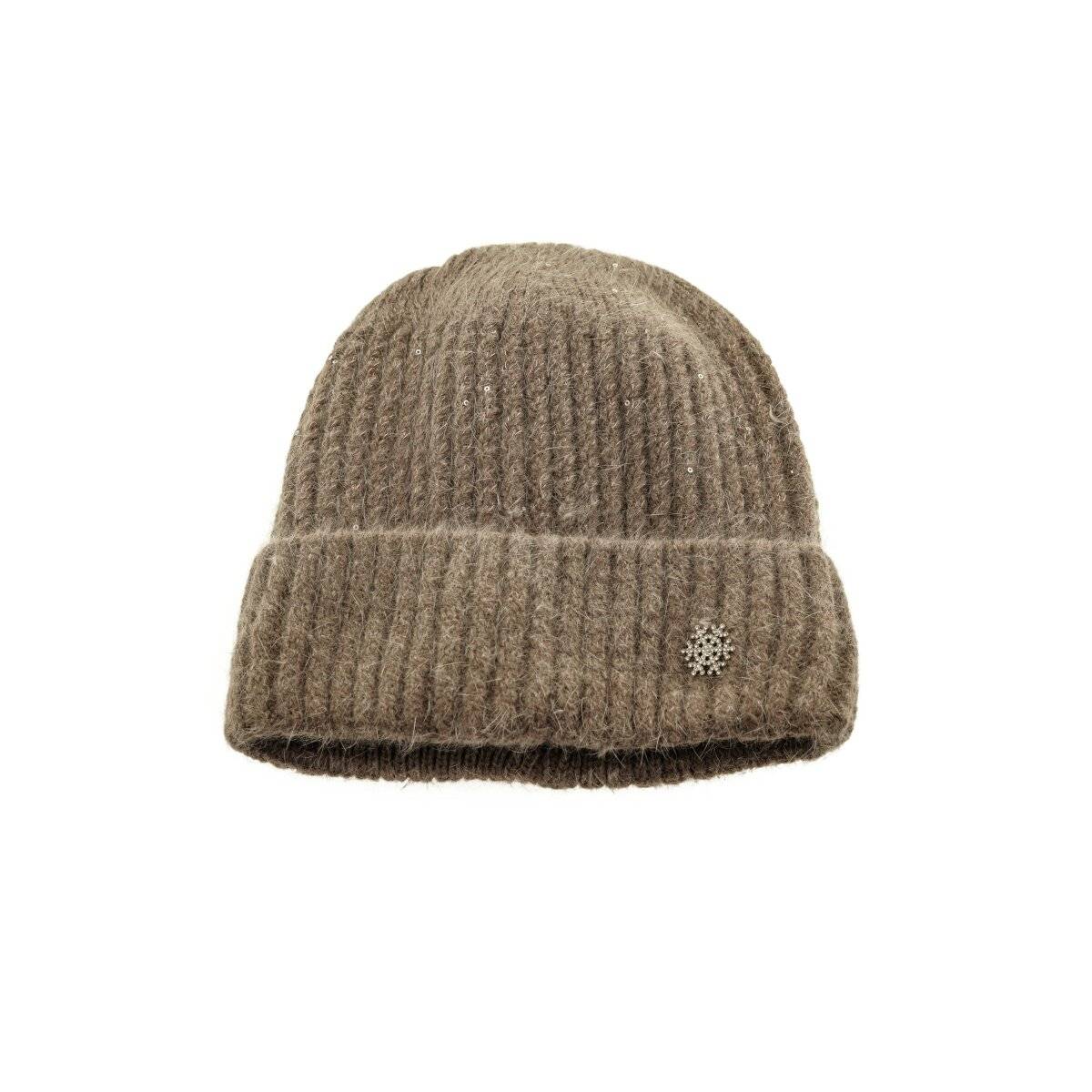 Mütze mit Schneeflockenmotiv für Damen und Mädchen Ideal für kalte Herbst und Wintertage Braun