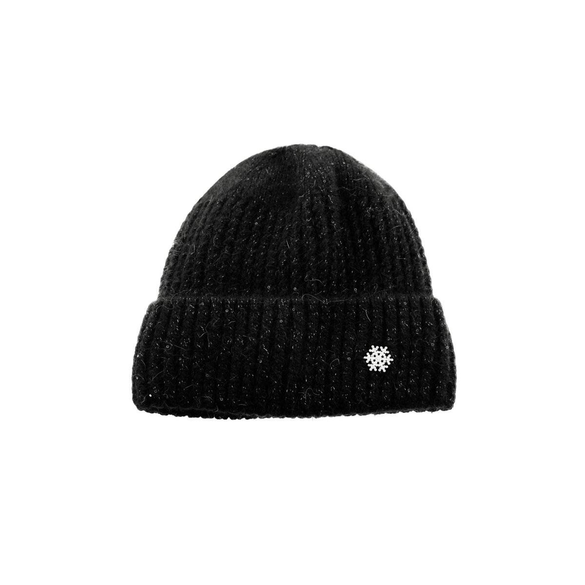 Mütze mit Schneeflockenmotiv für Damen und Mädchen Ideal für kalte Herbst und WintertageSchwarz