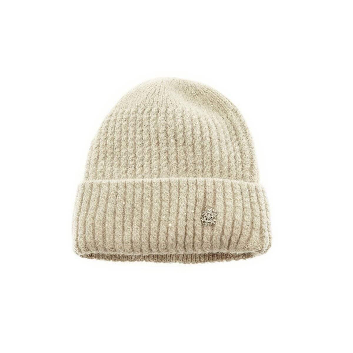 Mütze mit Schneeflockenmotiv für Damen und Mädchen Ideal für kalte Herbst und Wintertage Beige