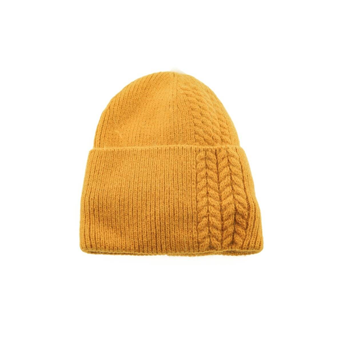 Mütze für Damen und Kinder ideal für kalte Herbst und Wintertage mit Flechtmotiv Gelb