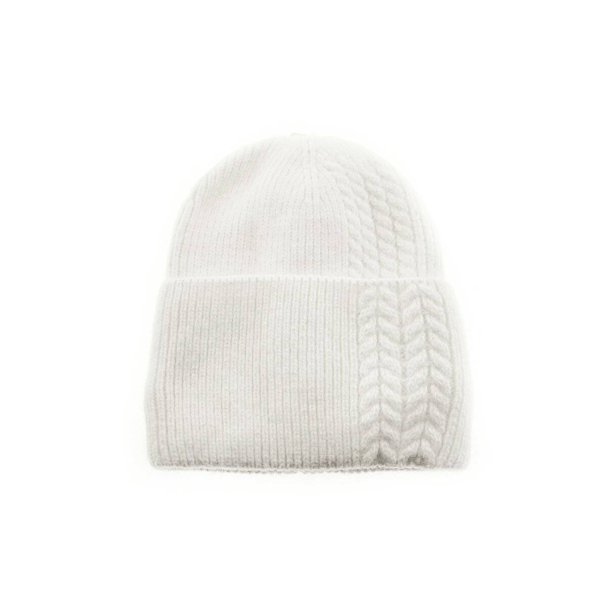 Mütze für Damen und Kinder ideal für kalte Herbst und Wintertage mit Flechtmotiv Weiß