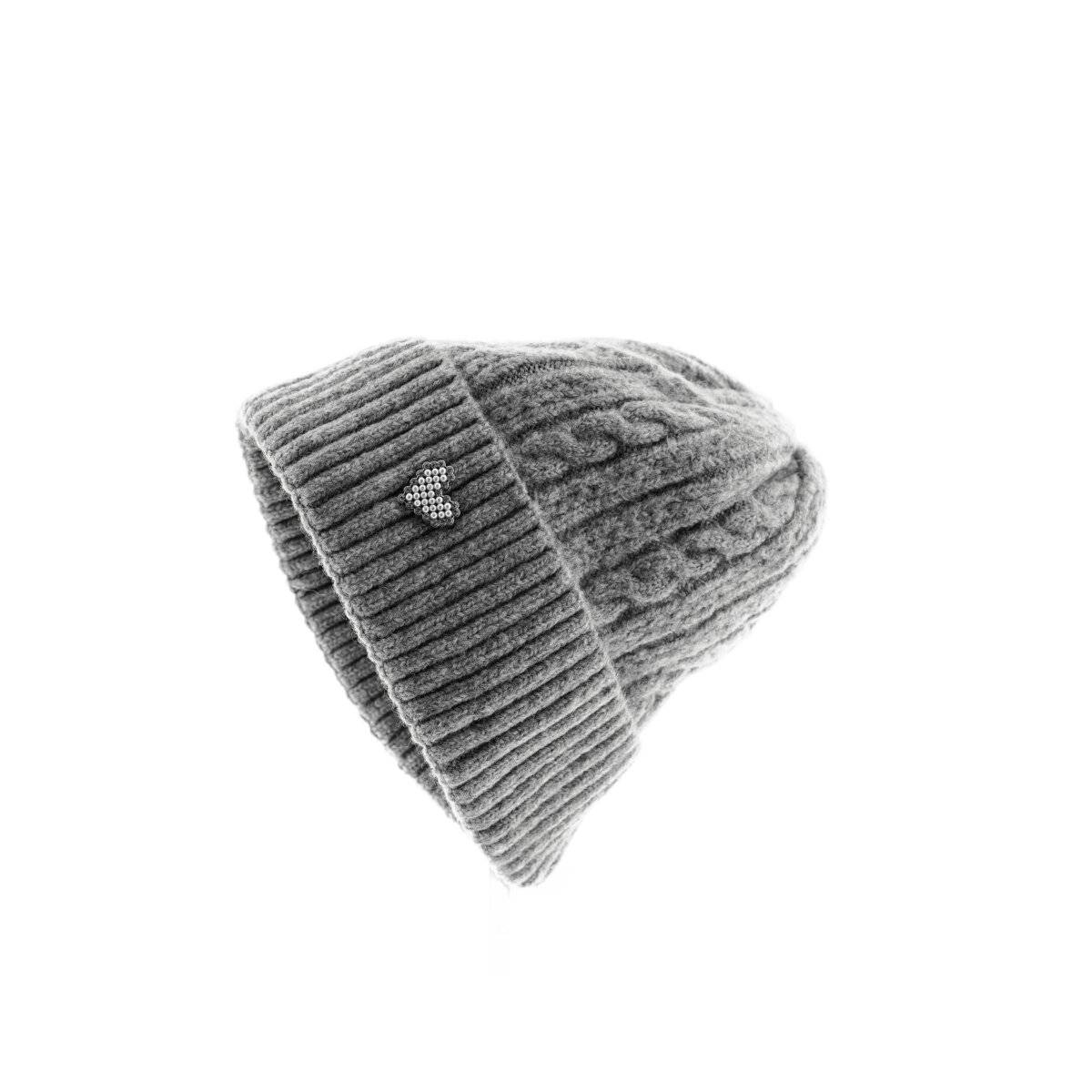 Strickmütze mit Herzmotiv für Damen und Mädchen OneSize mit Flechtmuster Grau