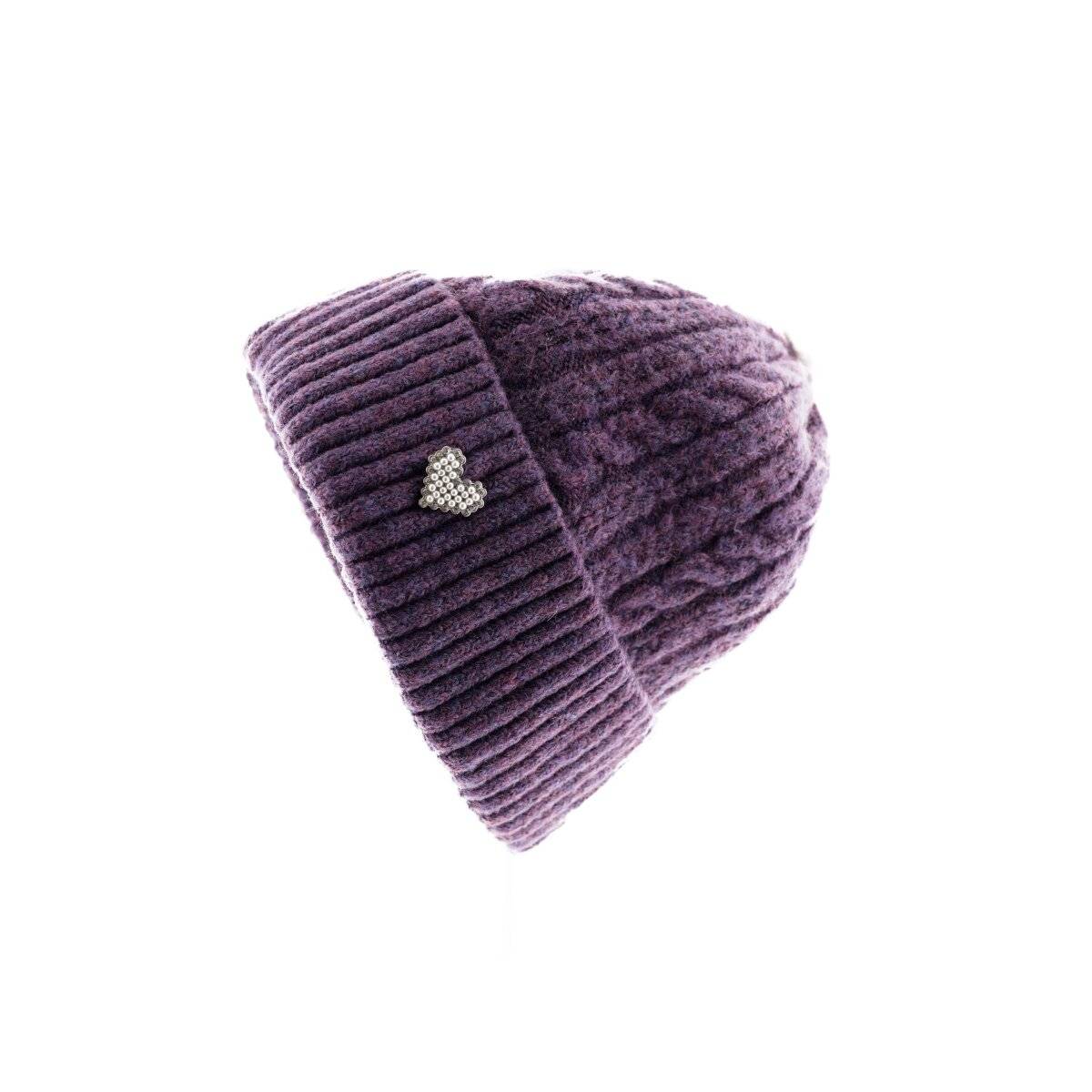 Strickmütze mit Herzmotiv für Damen und Mädchen OneSize mit Flechtmuster Lila
