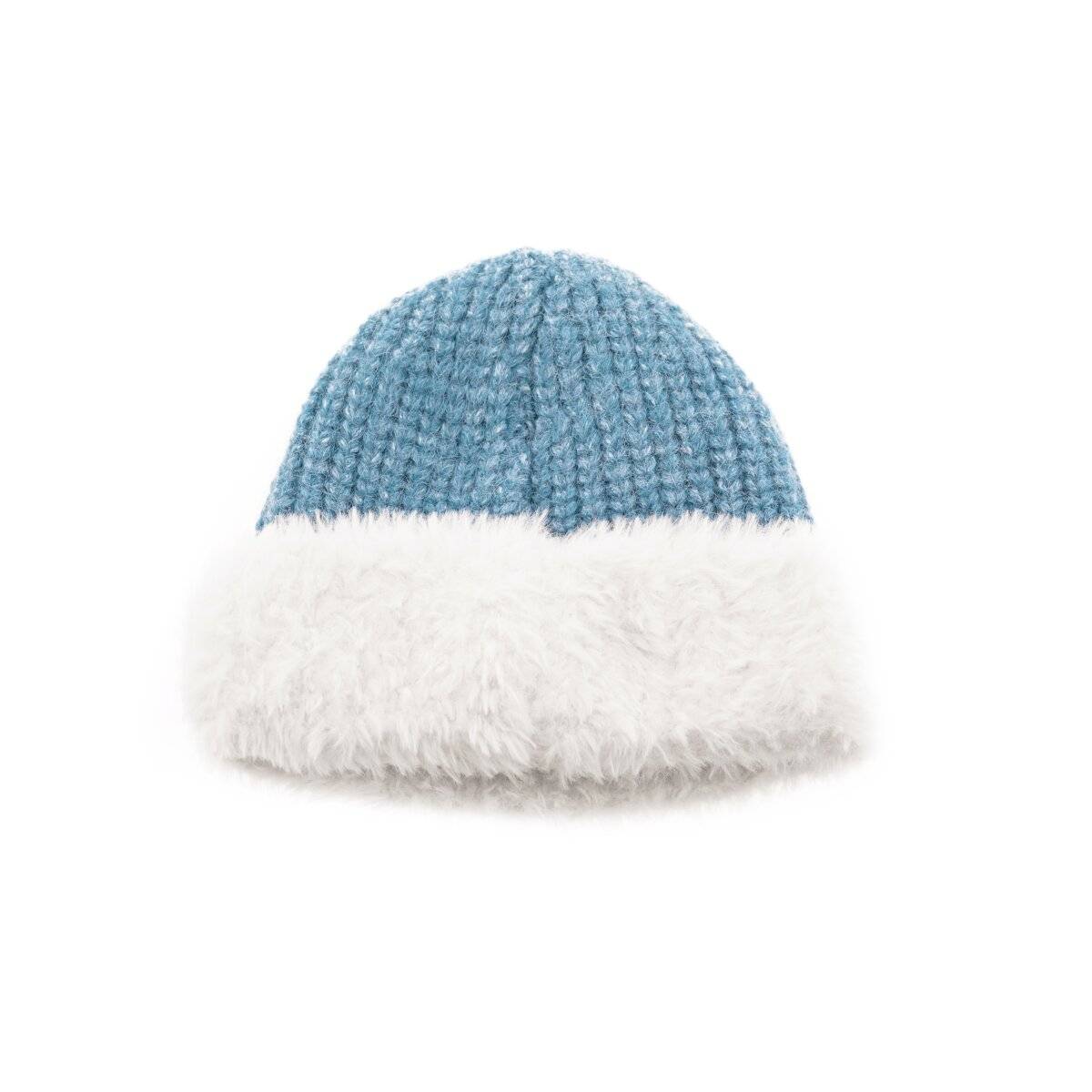 Strickmütze mit weißem Plüsch Wintermütze OneSize für Unisex mit Innenfutter Blau