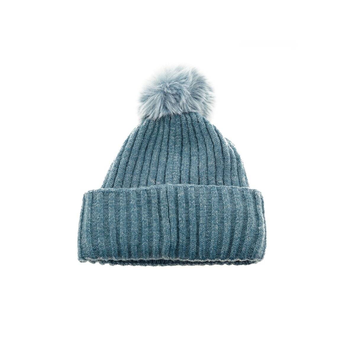 Bommelmütze mit Innenfutter Strickmütze zum Warmhalten im Herbst und Winter Blau