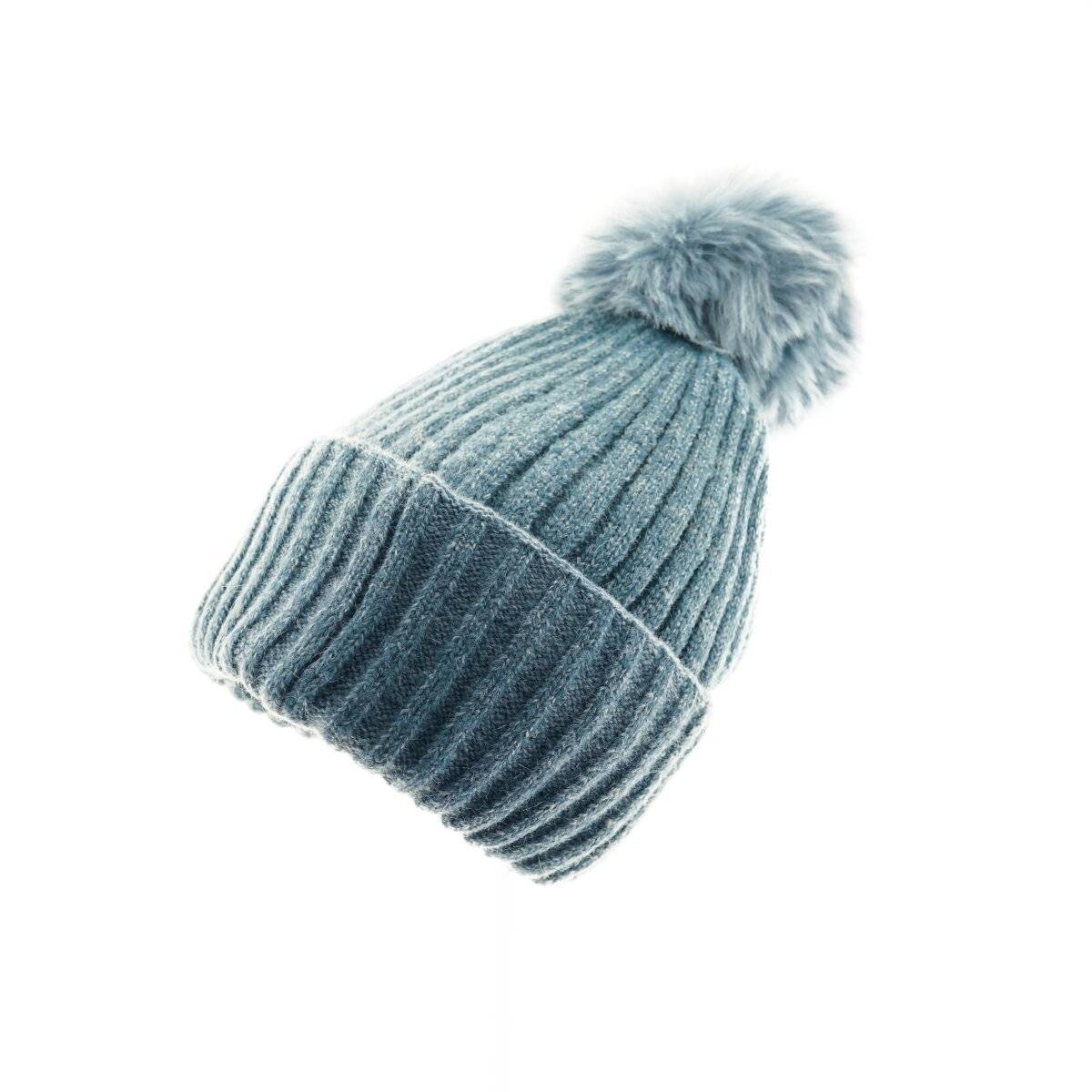 Bommelmütze mit Innenfutter Strickmütze zum Warmhalten im Herbst und Winter Blau