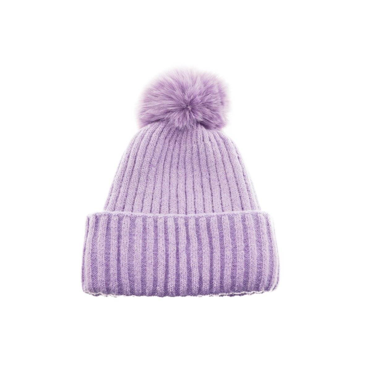 Bommelmütze mit Innenfutter Strickmütze zum Warmhalten im Herbst und Winter Lila