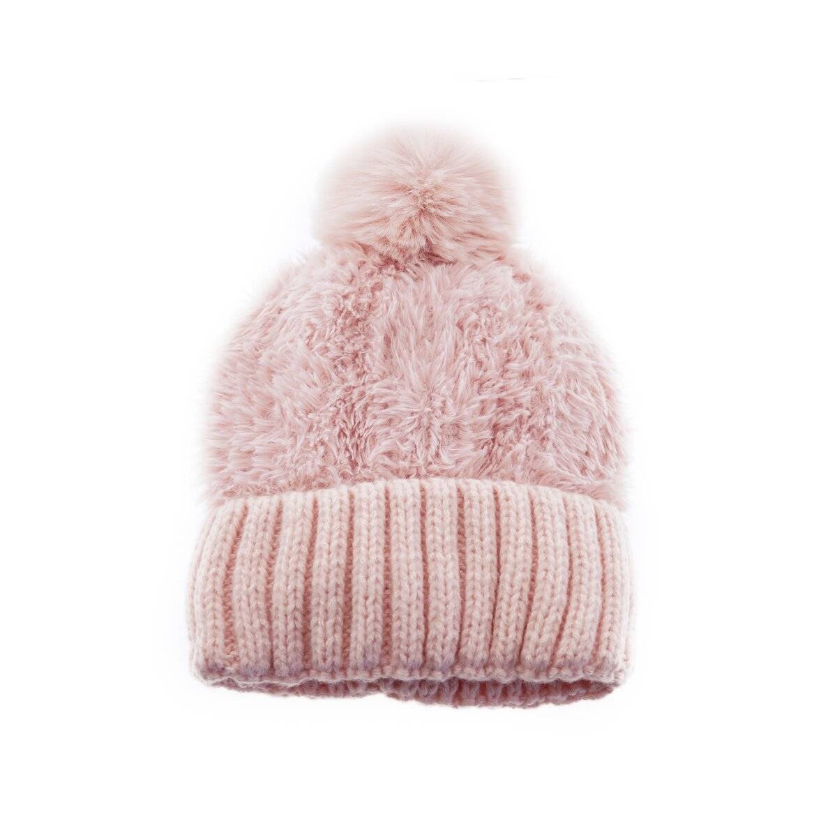 Wintermütze mit Plüsch Bommelmütze mit Innenfutter Unisex Mütze OneSize Rosa