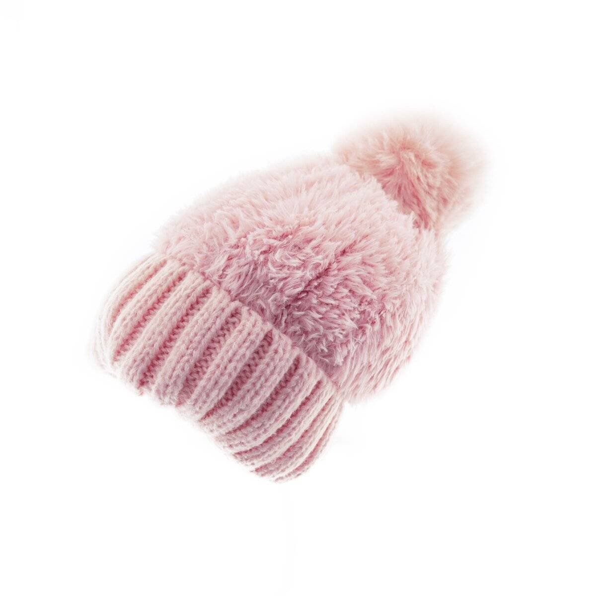 Wintermütze mit Plüsch Bommelmütze mit Innenfutter Unisex Mütze OneSize Rosa