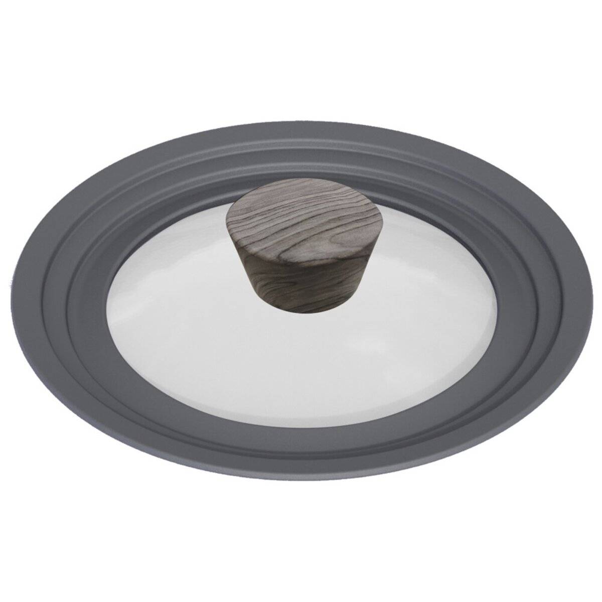 Topfdeckel aus Glas Universaldeckel ergonomischer Griff in Holzoptik für alle Herdarten 16-18-20 cm