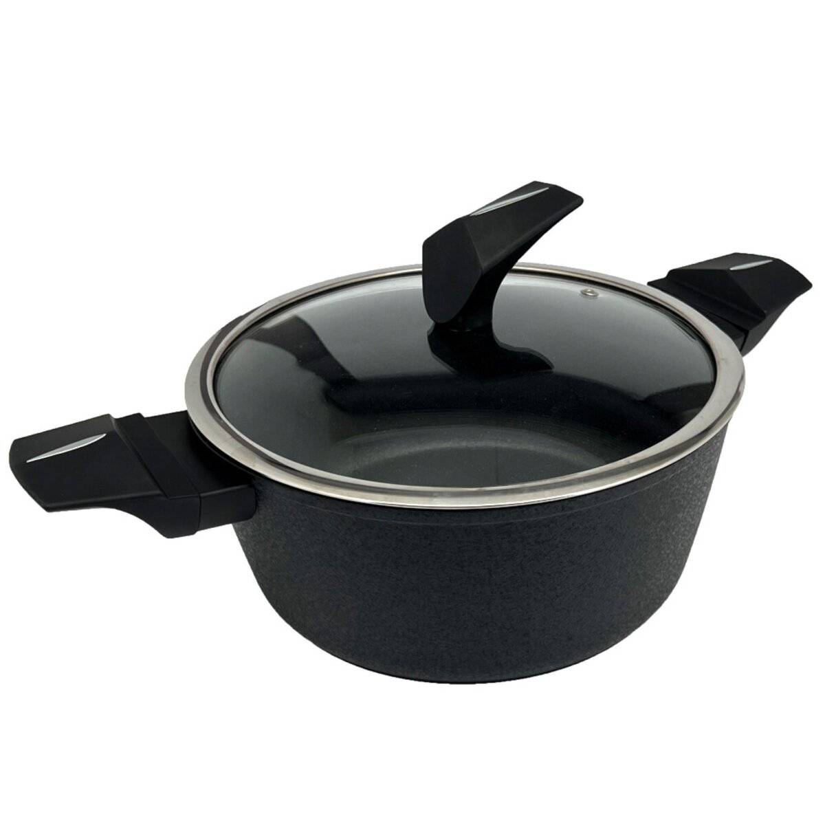Bratentopf mit Glasdeckel mit ergonomischem Griff Antihaftbeschichtung Topf in Schwarz ø20 cm