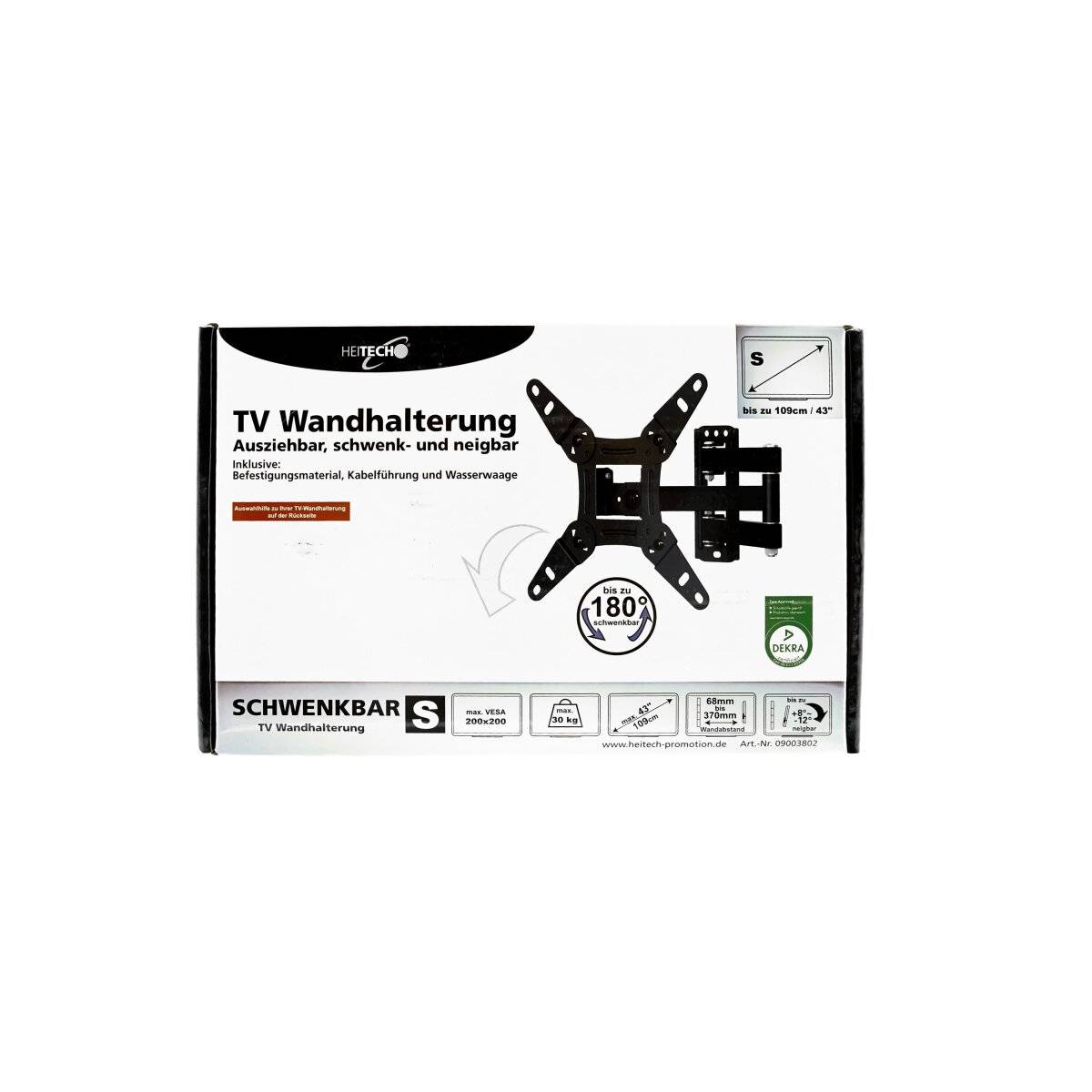 TV Wandhalterung bis zu 43" | Ausziehbar, 180° Schwenkbar und Neigbar | Befestigungsmaterial, Kabelführung und Wasserwaage Inklusive | 6,8 bis 37 cm