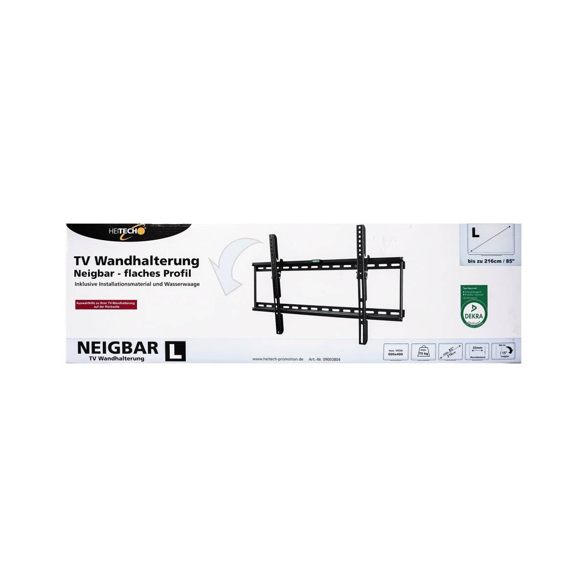 TV Wandhalterung bis zu 85" | Flaches Neigbares Profil | Installationsmaterial und Wasserwaage Inklusive | 3,5 cm Wandabstand | Schwarz