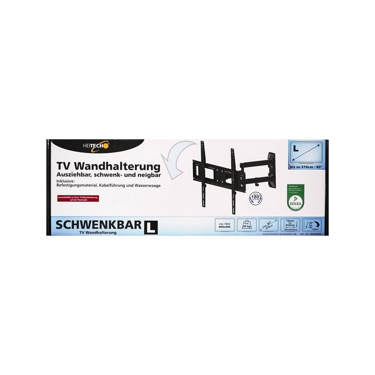 TV Wandhalterung bis zu 85" | Ausziehbar, 180° Schwenkbar und Neigbar | Befestigungsmaterial, Kabelführung und Wasserwaage Inklusive | 7 bis 41 cm
