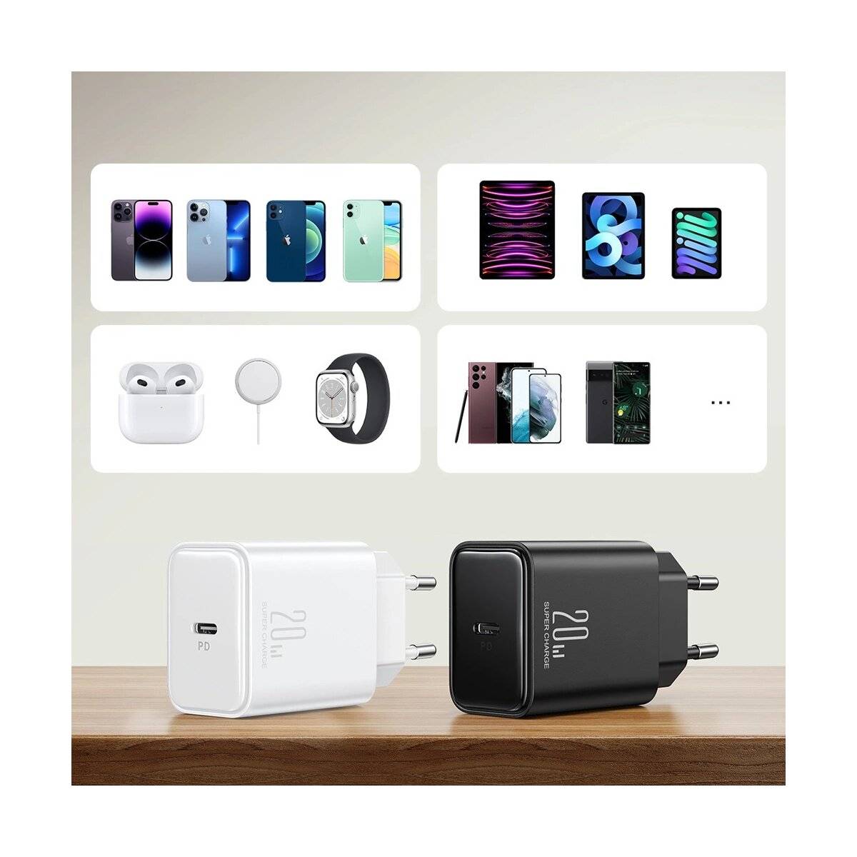Wandladegerät USB C 20W PD Joyroom Ladegerät – Schwarz ohne Ladekabel