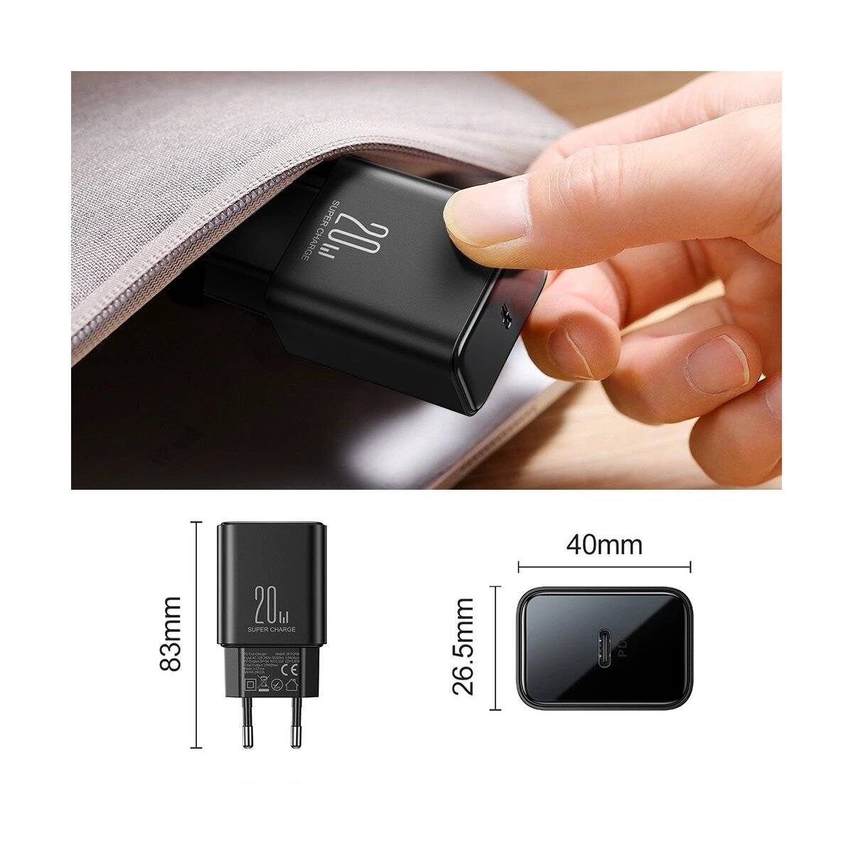 Wandladegerät USB C 20W PD Joyroom Ladegerät – Schwarz ohne Ladekabel