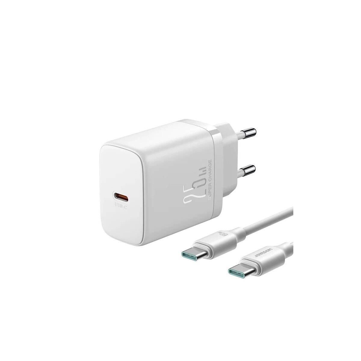 JR-TCF11 Schnellladegerät mit einer Leistung von bis zu 25 W + USB-C / USB-C-Kabel 1 m Weiß