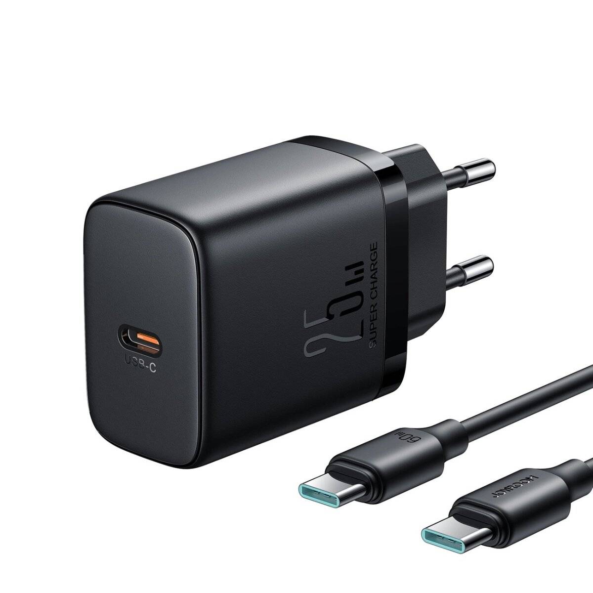 JR-TCF11 Schnellladegerät mit einer Leistung von bis zu 25 W + USB-C / USB-C-Kabel 1 m Schwarz