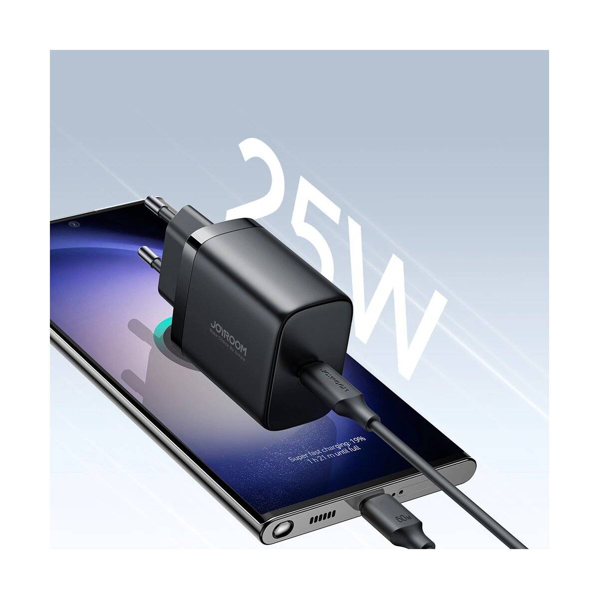 JR-TCF11 Schnellladegerät mit einer Leistung von bis zu 25 W + USB-C / USB-C-Kabel 1 m Schwarz