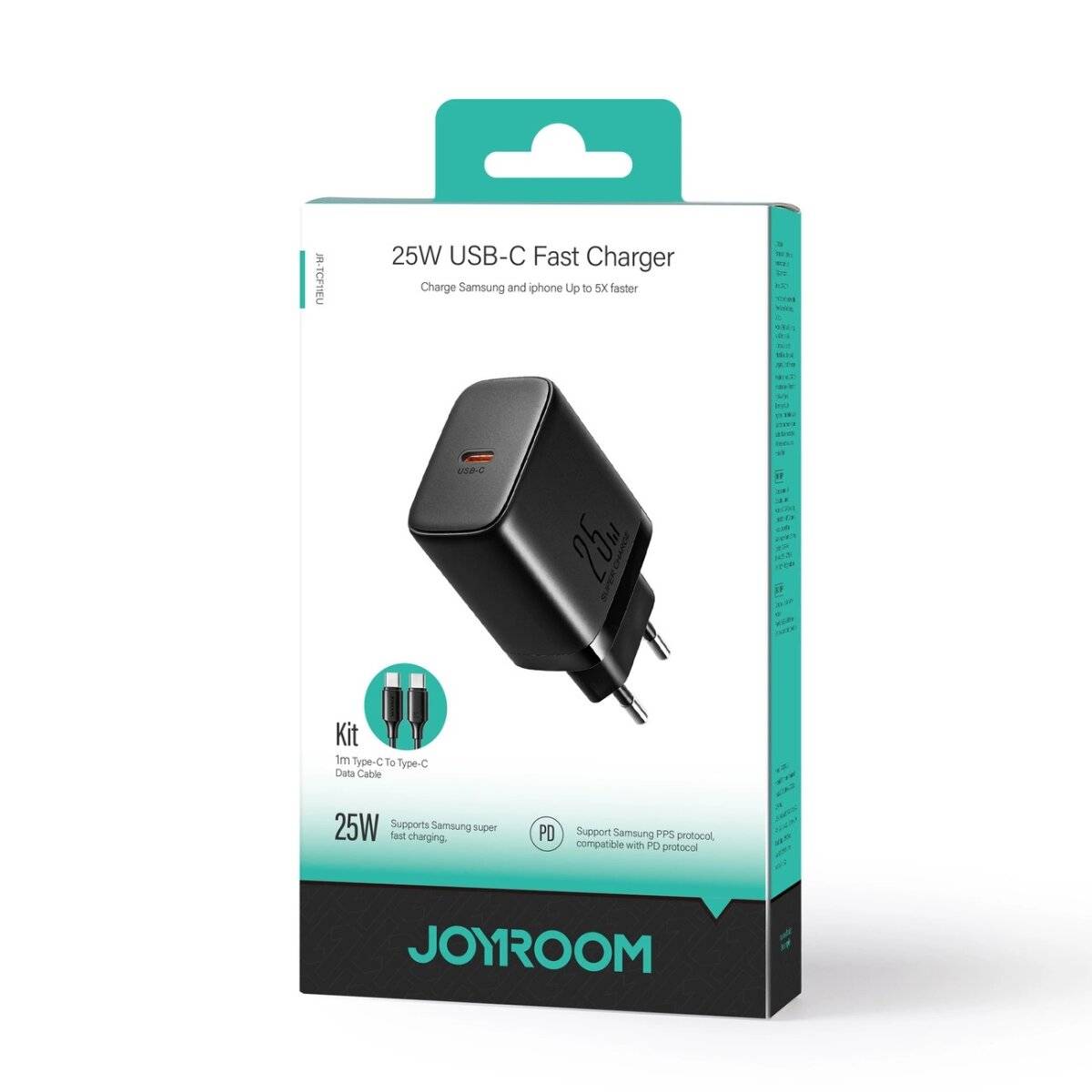 JR-TCF11 Schnellladegerät mit einer Leistung von bis zu 25 W + USB-C / USB-C-Kabel 1 m Schwarz