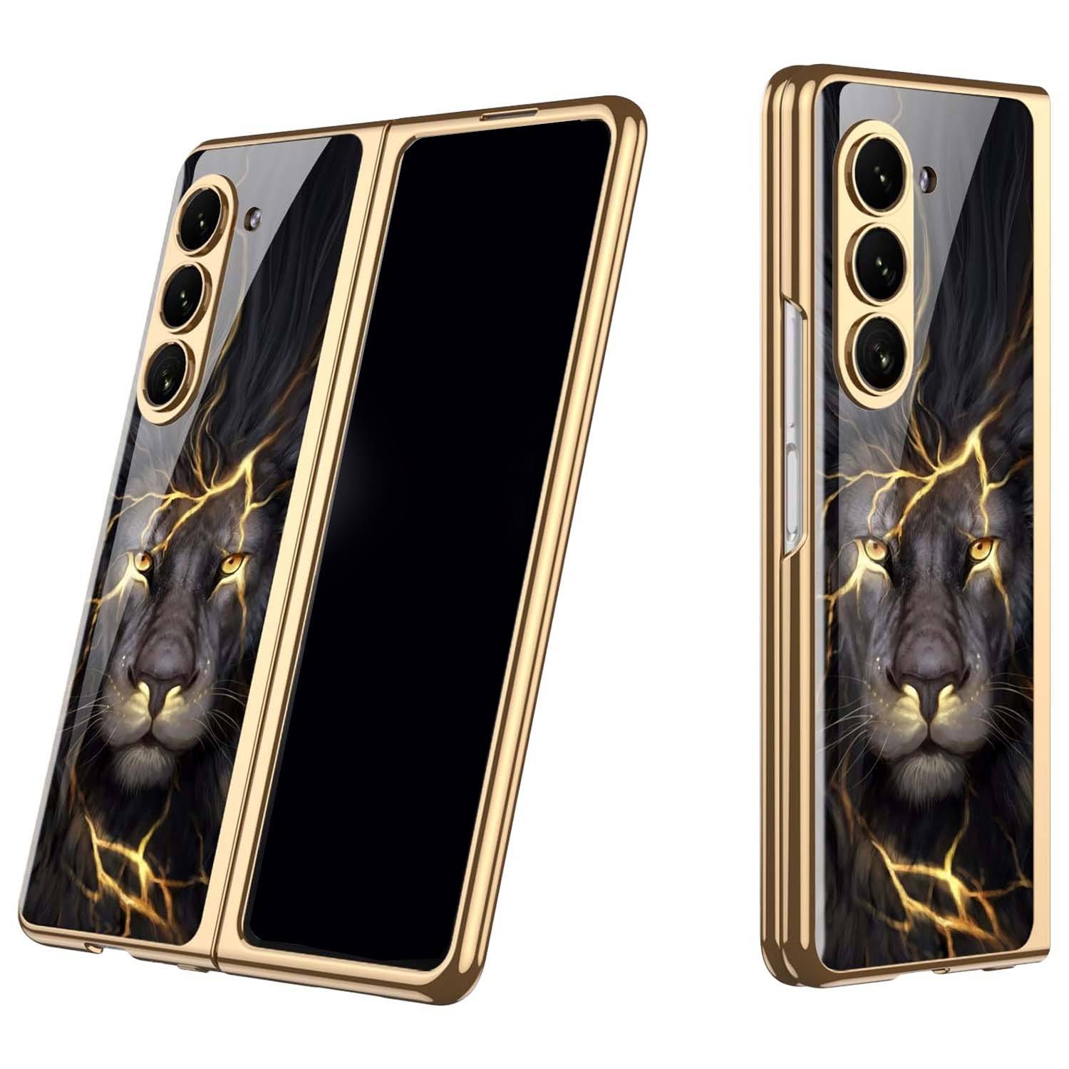 Für Samsung Galaxy Z Fold6 5G Galvanisieren Glas Cover Handy Tasche Hülle Löwe