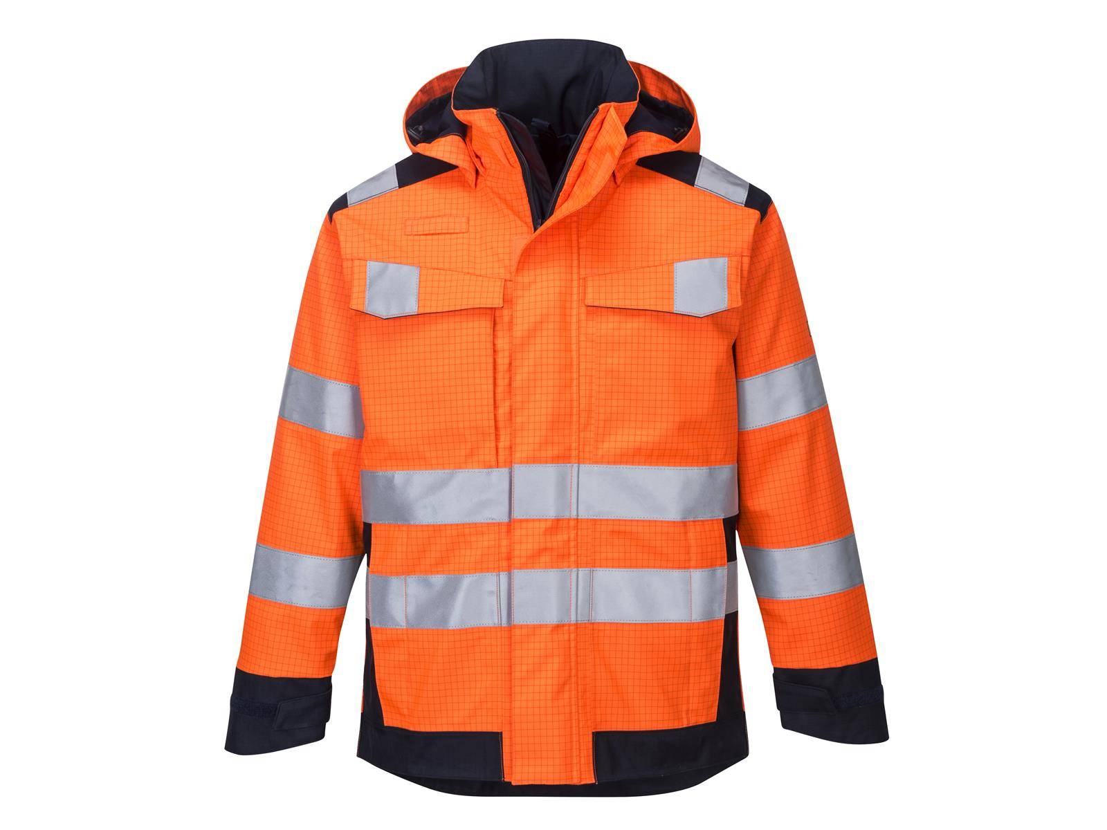 Portwest® MV 70 Modaflame Rain Multinorm Jacke mit Lichtbogen Schutz Orange/Marine Größe: S