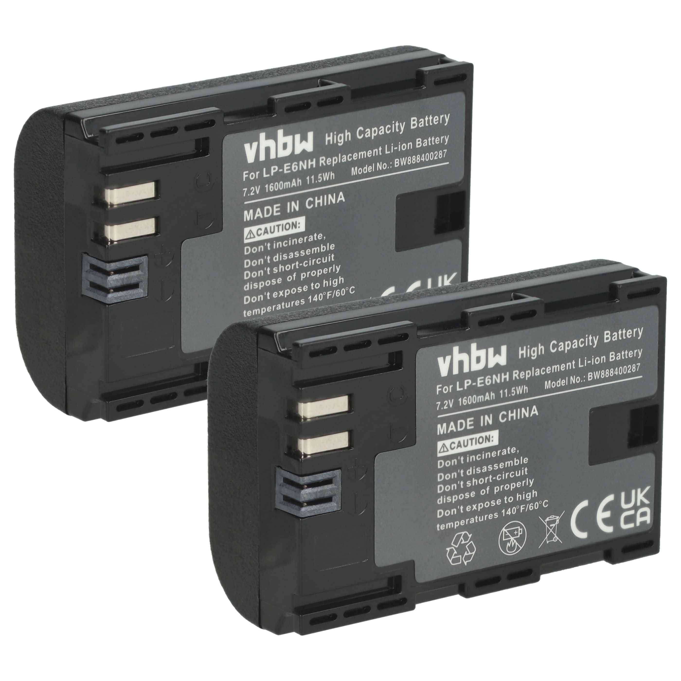 vhbw 2x Akku Ersatz für Canon LP-E6, LP-E6NH für Kamera (1600 mAh, 7,2 V, Li-Ion)