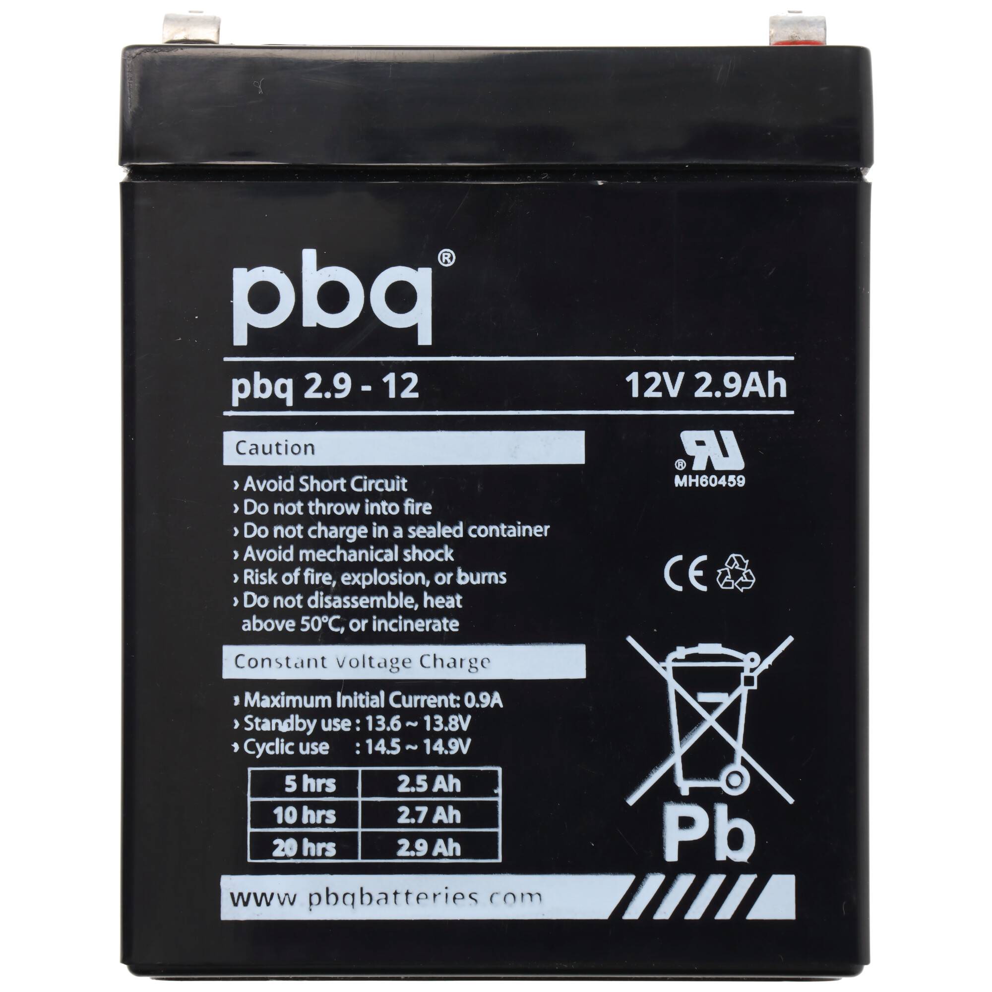 PBQ Blei Akku 2,9-12, 12 Volt 2,9Ah, mit 4,8mm Faston Steckkontakten