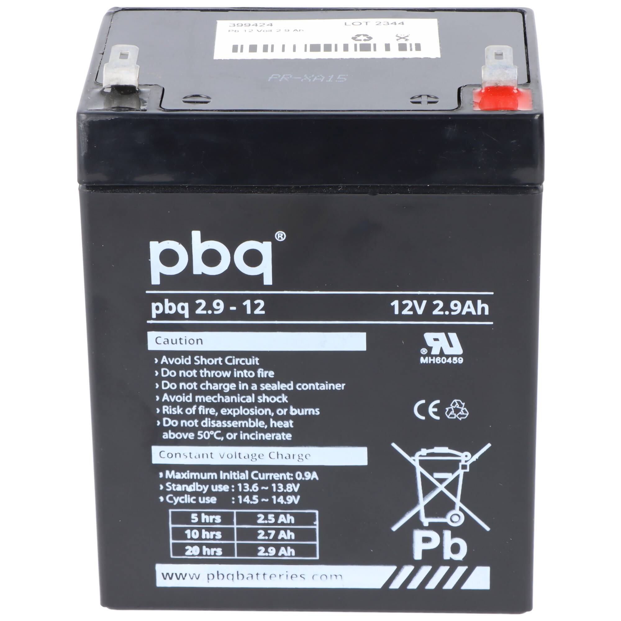 PBQ Blei Akku 2,9-12, 12 Volt 2,9Ah, mit 4,8mm Faston Steckkontakten