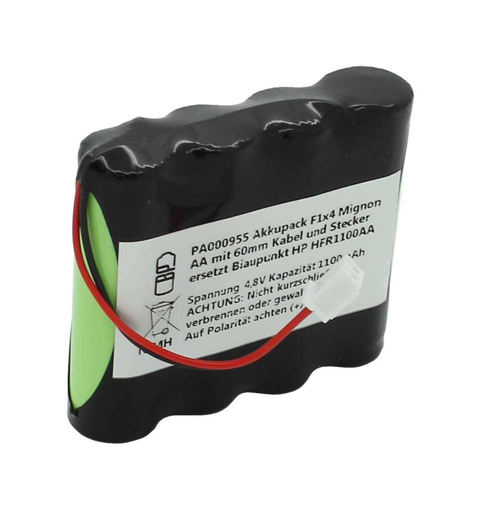 Akkupack NiMH 4,8V 1100mAh F1x4 Mignon AA mit 60mm Kabel und Stecker ersetzt Blaupunkt HP HFR1100AA