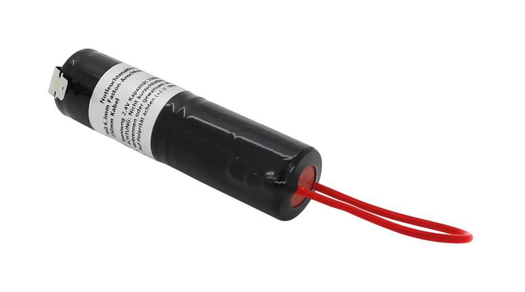 Notleuchtenakku NiMH 2,4V 3000mAh L1x2 Sub-C mit 6,3mm Faston-Anschluss / 150mm Kabel