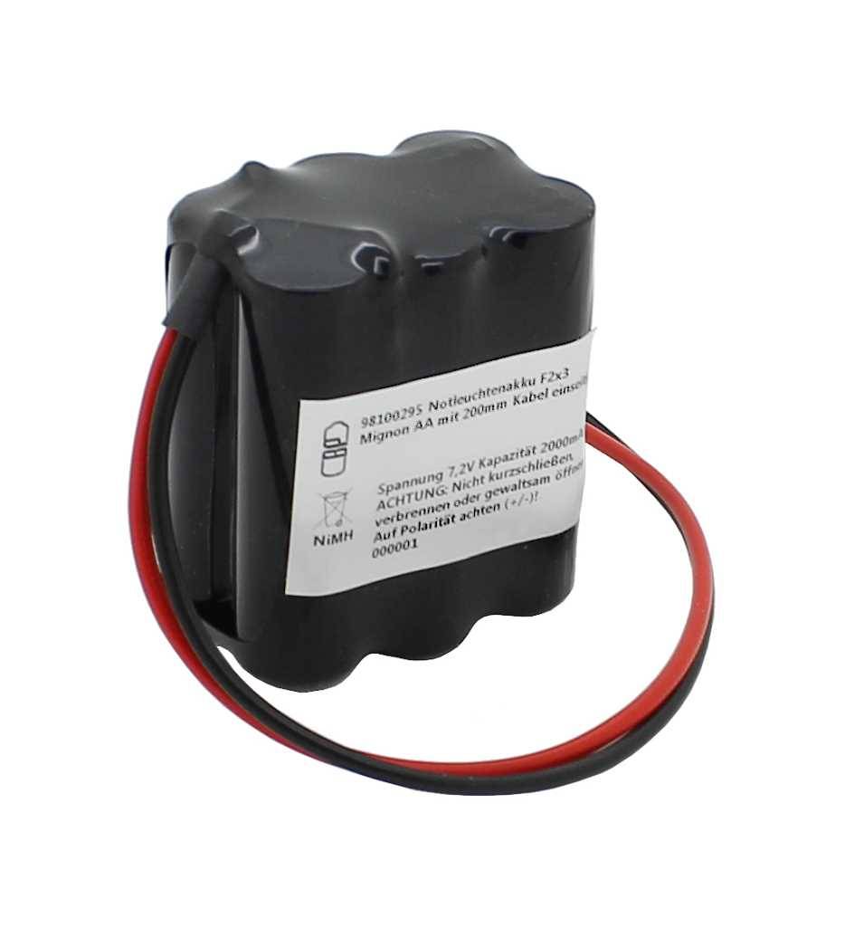 Notleuchtenakku NiMH 7,2V 2000mAh F2x3 Mignon AA mit 200mm Kabel einseitig