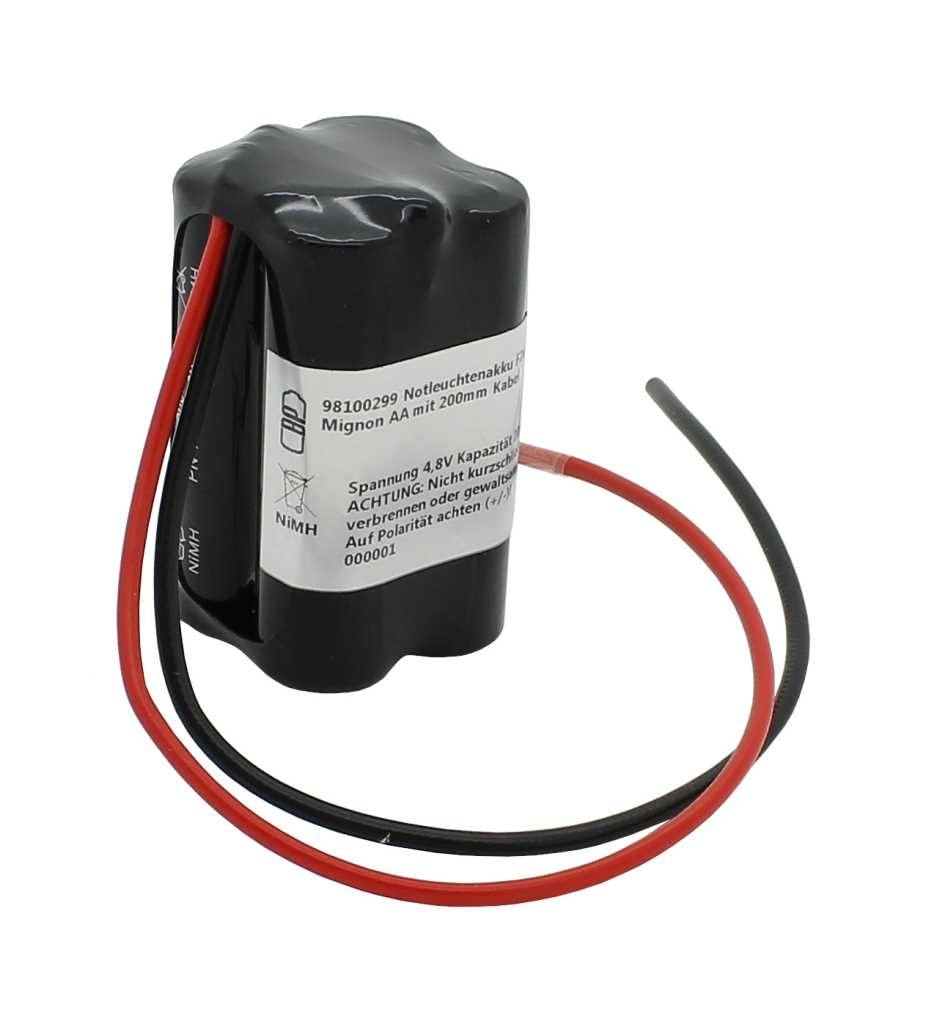 Notleuchtenakku NiMH 4,8V 2000mAh F2x2 Mignon AA mit 200mm Kabel ersetzt RPower NIMHHT4820Q
