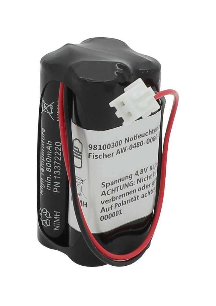 Notleuchtenakku NiMH 4,8V 800mAh F2x2 Micro AAA mit 100mm Kabel und Stecker ersetzt Fischer AW-0480-0080-AAA-NM01