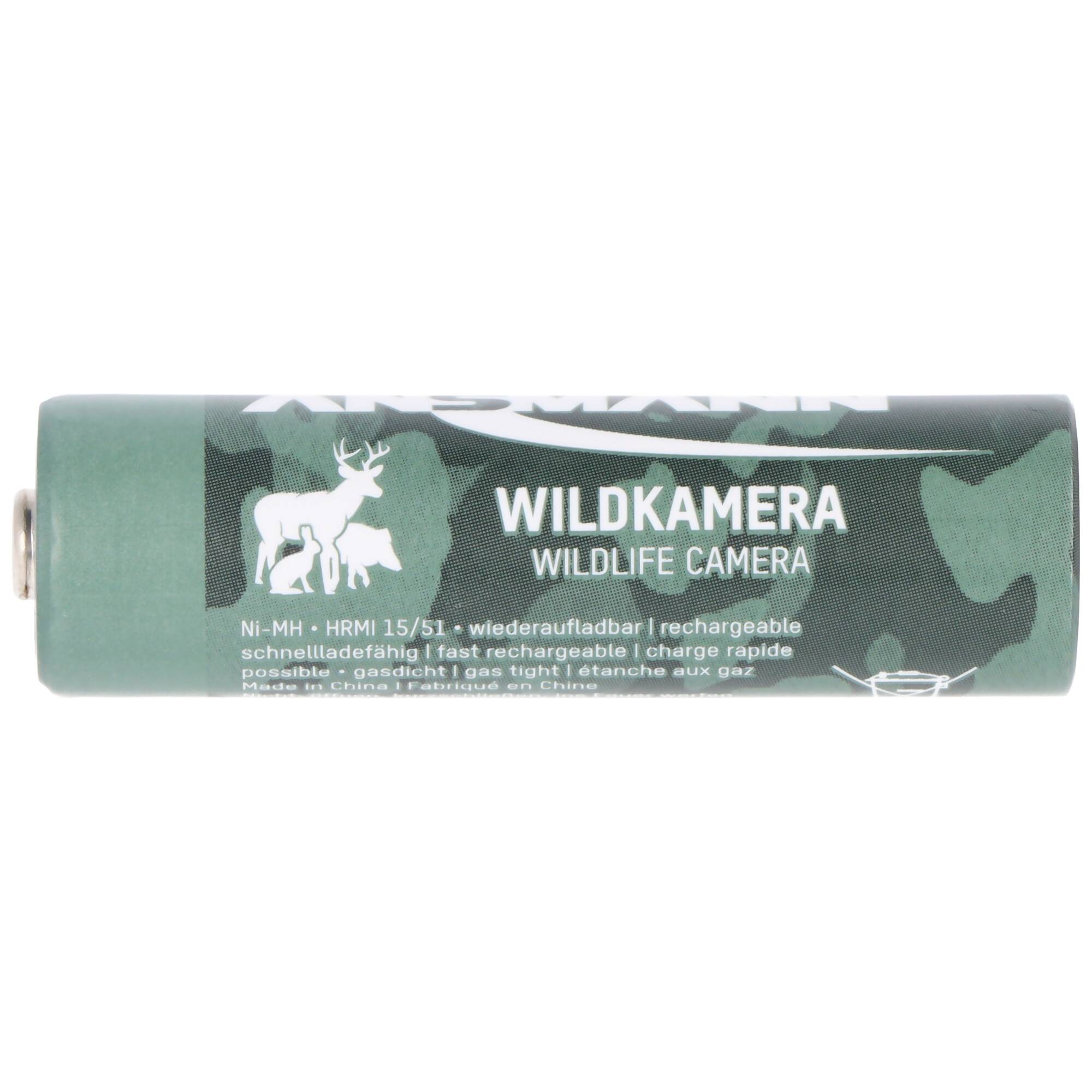Eine grüne wiederaufladbare Batterie mit der Bezeichnung „WILDKAMERA