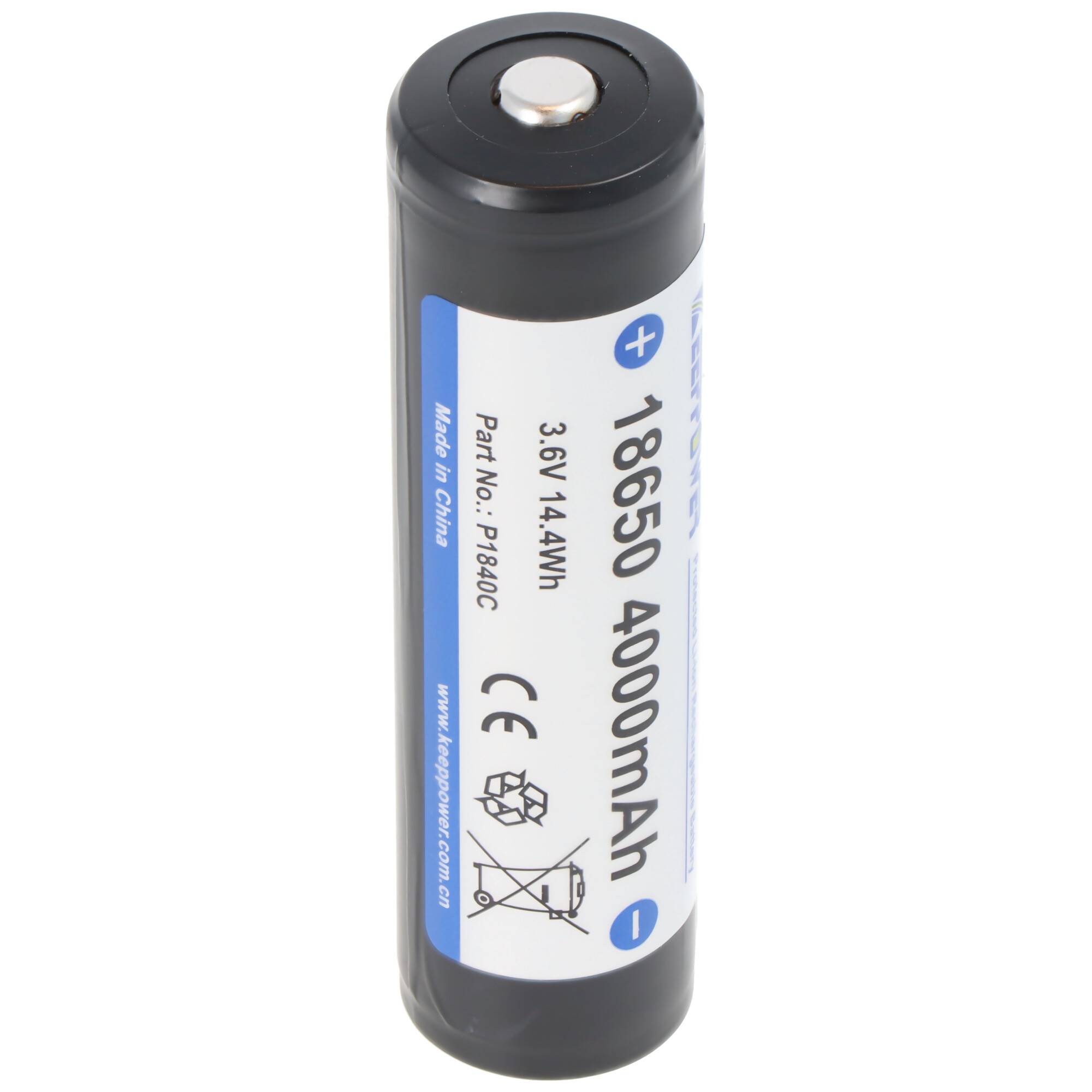 Li-ion Akku 18650 4000mAh, 3,7V Li-Ion-Akku geschützt, Pluspol erhöht, 69,2x18,7mm