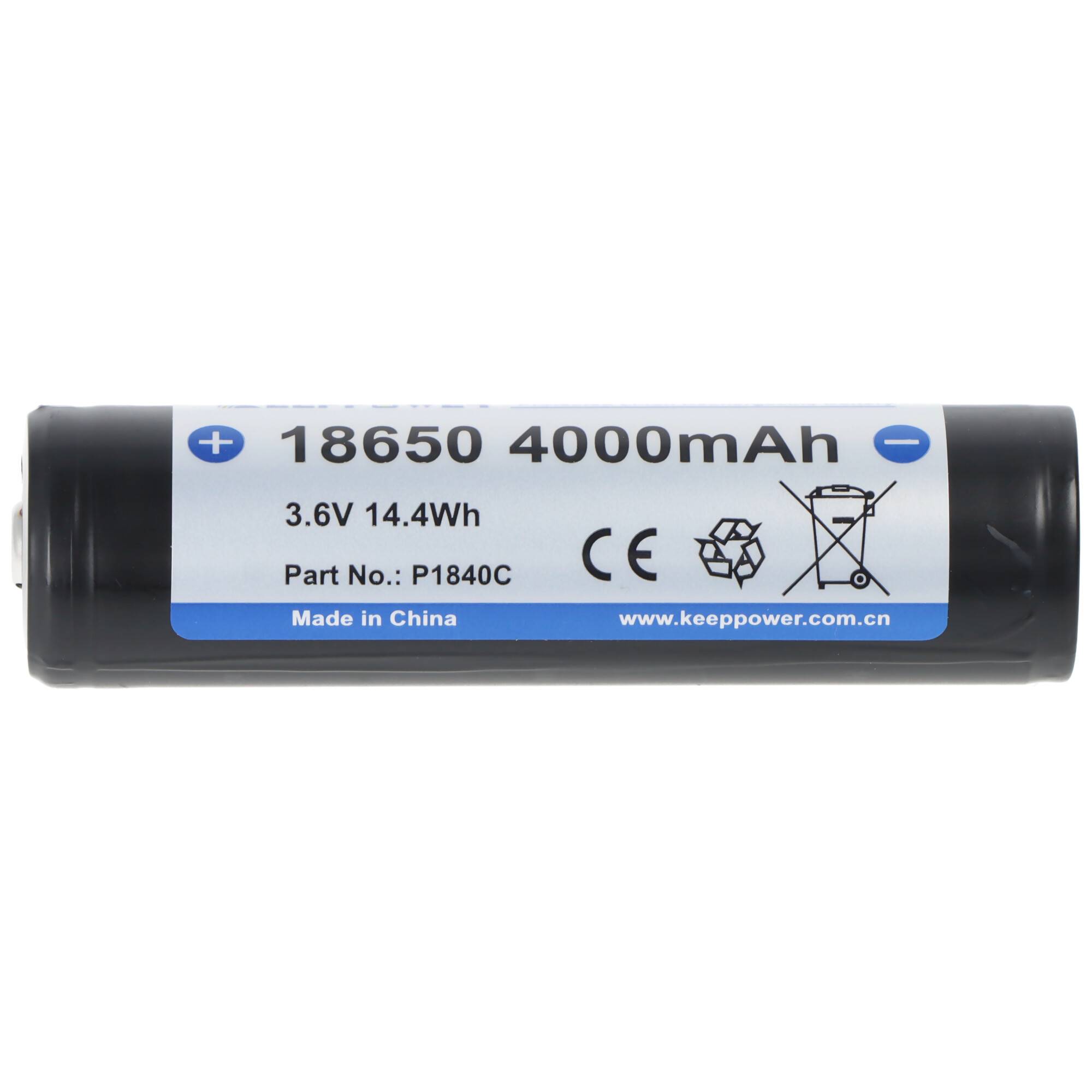 Li-ion Akku 18650 4000mAh, 3,7V Li-Ion-Akku geschützt, Pluspol erhöht, 69,2x18,7mm