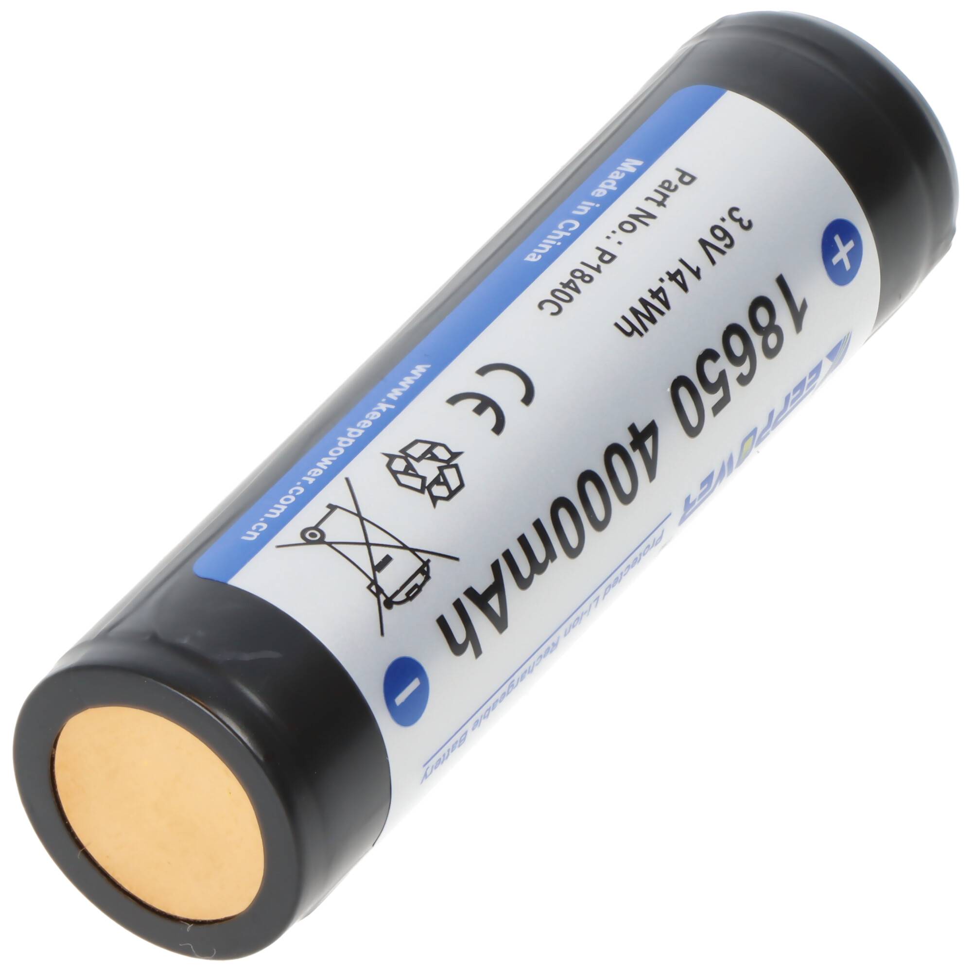 Li-ion Akku 18650 4000mAh, 3,7V Li-Ion-Akku geschützt, Pluspol erhöht, 69,2x18,7mm