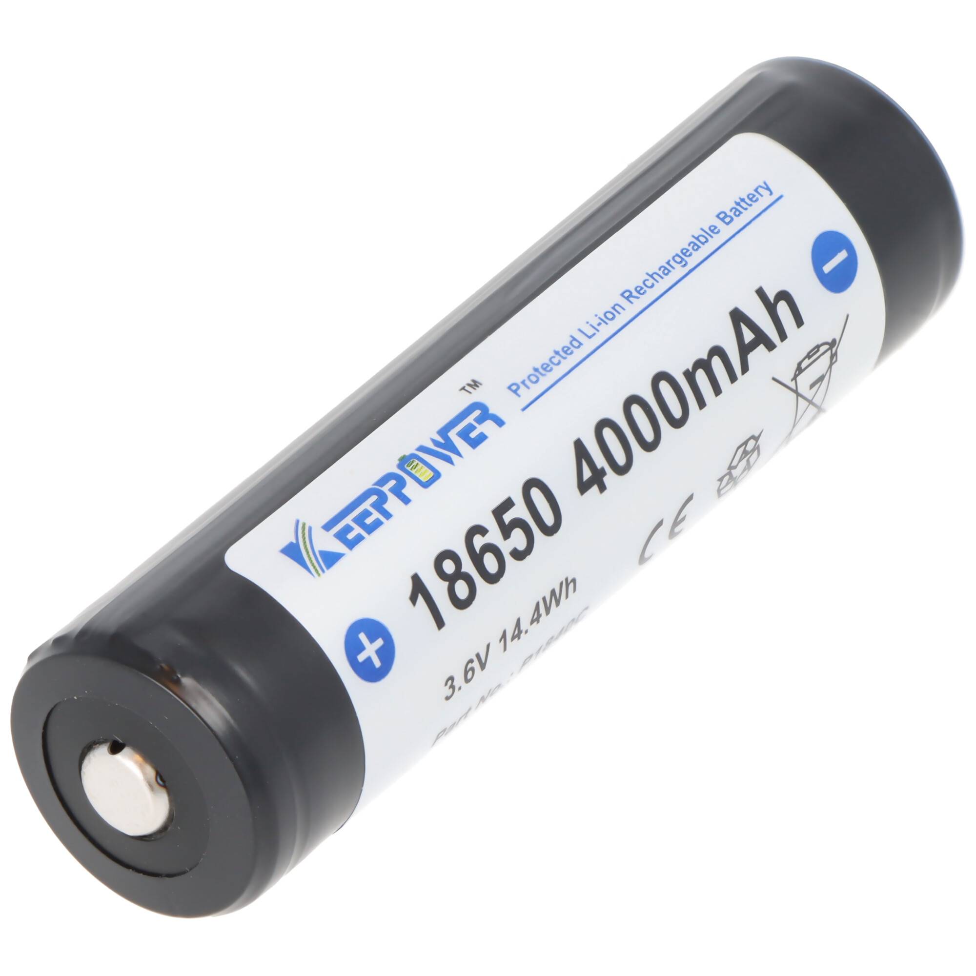 Li-ion Akku 18650 4000mAh, 3,7V Li-Ion-Akku geschützt, Pluspol erhöht, 69,2x18,7mm