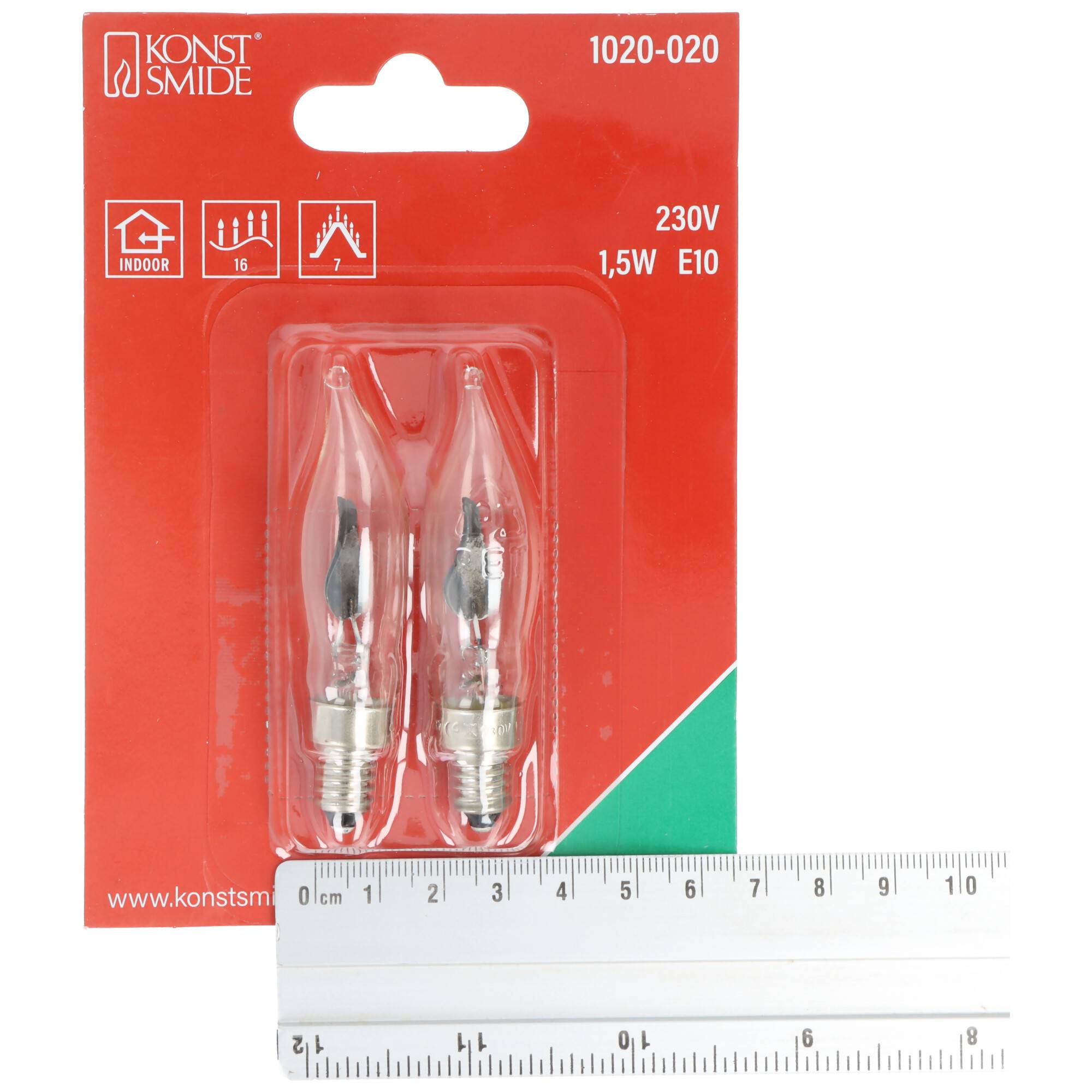 2 Stück Flackerbirnen klar 23V E10 – Stimmungsvolles Ersatzlämpchen von Konstsmide, Typ 1020-020