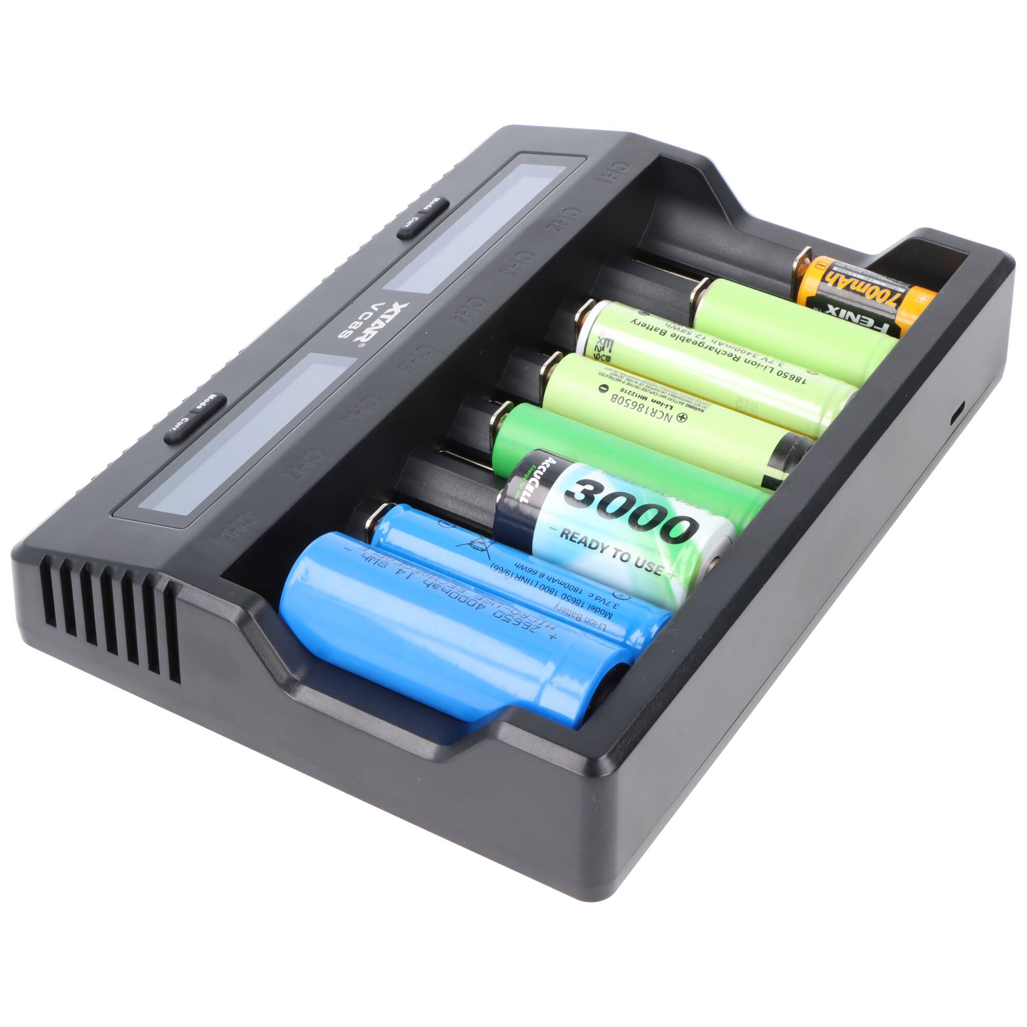 XTAR VC8S 8fach Schnell-Ladegerät für 1-8 Li-Ion 3,6V und 3,7V Akku und NiMH 1,2V Akku, USB-C-Ladeanschluss, max. 8A Ges