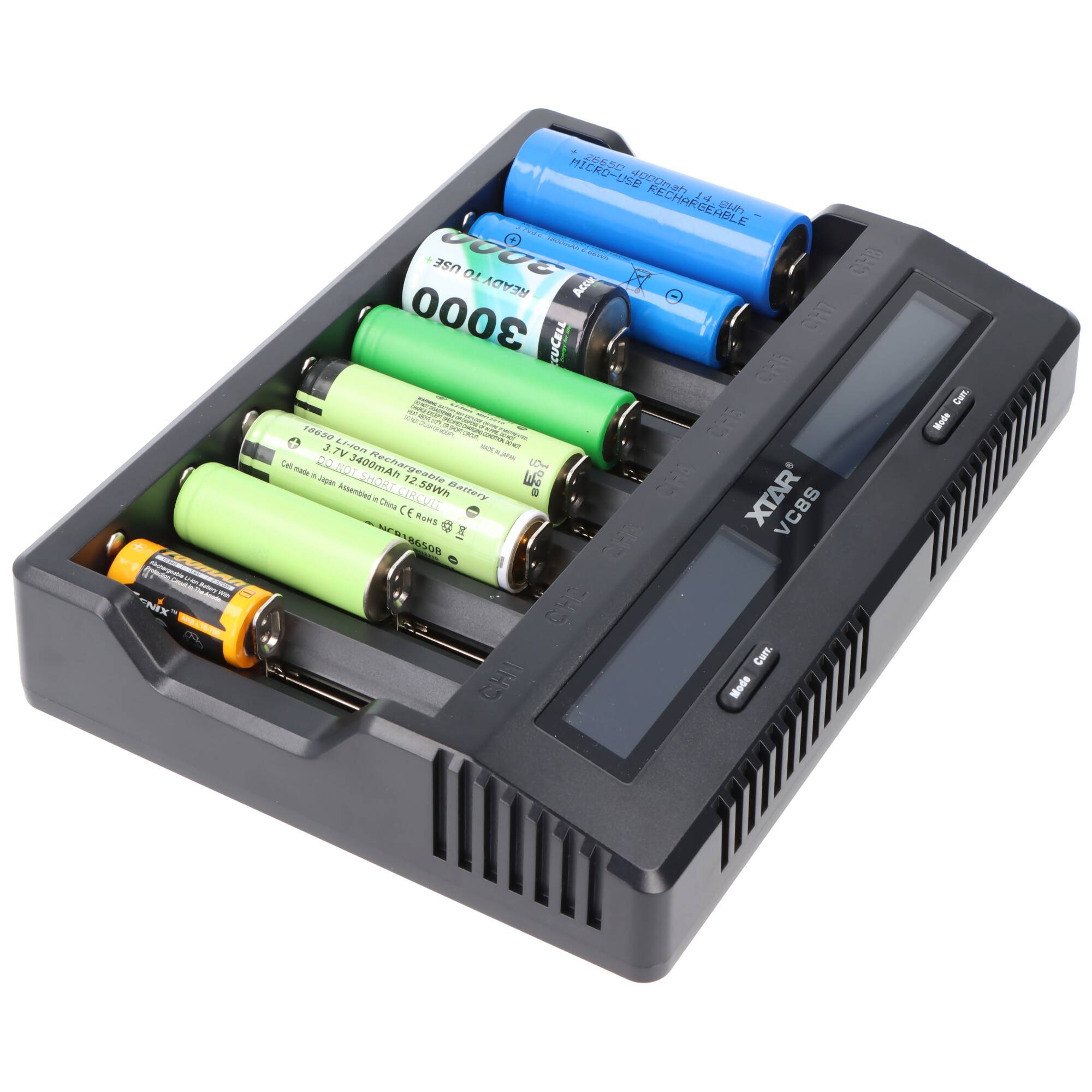 XTAR VC8S 8fach Schnell-Ladegerät für 1-8 Li-Ion 3,6V und 3,7V Akku und NiMH 1,2V Akku, USB-C-Ladeanschluss, max. 8A Ges