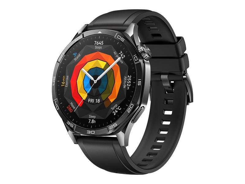 Huawei Watch GT 5 - 46 mm - Edelstahl - intelligente Uhr mit Riemen - Flouroelastomer - schwarz - Handgelenkgröße: 140-2