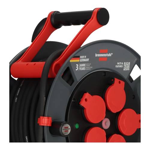 BRENNENSTUHL professionalLINE - Kabeltrommel 300 KU 2200 (3.300W | IP44 | 5x Schutzkontakt-Steckdosen | Länge 25,0m)