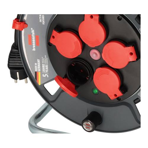 BRENNENSTUHL professionalLINE - Kabeltrommel 300 KU 2100 (max. 3.300W | IP44 | 5 Schutzkontakt-Steckdosen | Länge 25,0m)