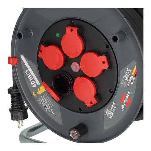 BRENNENSTUHL professionalLINE - Kabeltrommel 320 KU 4200 (3.300W | IP44 | 5x Schutzkontakt-Steckdosen | Länge 40,0m)